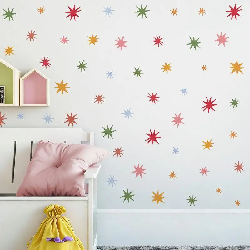 Irregular Rainbow Star Wall Decals Abstract Geometric Circus Diamond Harlequin Fabric Wall Stickers Bathroom Bedroom Playroom