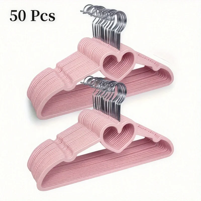 

50pcs HOUCOC Heart-Shaped Non-Slip Velvet Hangers with 360° Swivel Hook - Heavy Duty Plastic Clothes Hangers for Coats