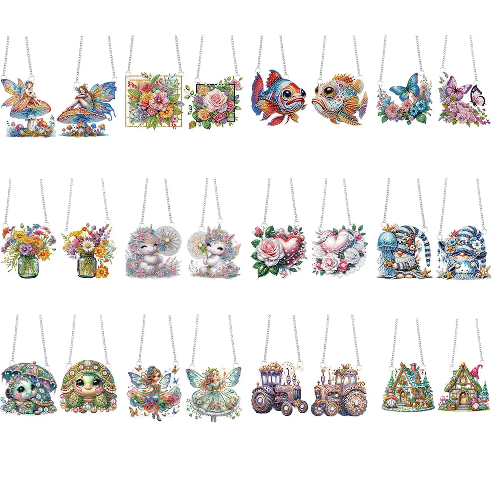 

2Pcs 2D/Flat DIY Special Shape Hanging Diamond Art Kits Diamond Painting Set Diamond Art Pendant DIY Home Decor Hanging Charm