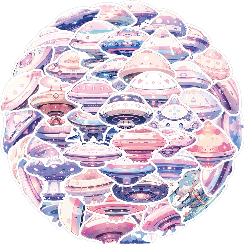 10/30/50pcs Cute INS Flying Saucer UFO Creative Stickers Aesthetic Decals Suitcase Laptop Phone Decoration Kids Cartoon Sticker