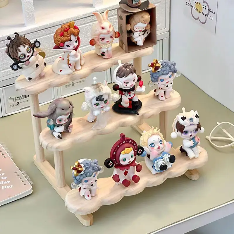 3 Tier Wooden Ladder Display Riser Shelf Pop Mart Figure Display Cabinet Cute Dolls Storage Box Makeup Organizer for Perfume