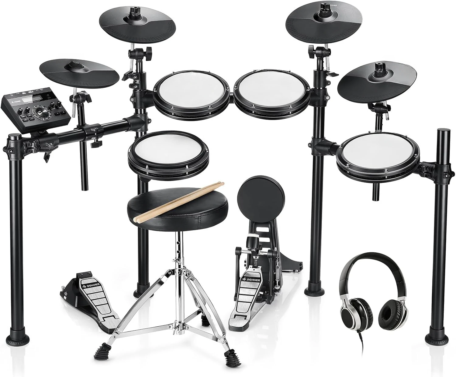 Electric Drum Kit with Quiet Mesh Drum Pads, 2 Cymbals w/Choke, 31 Kits and 450+ Sounds,