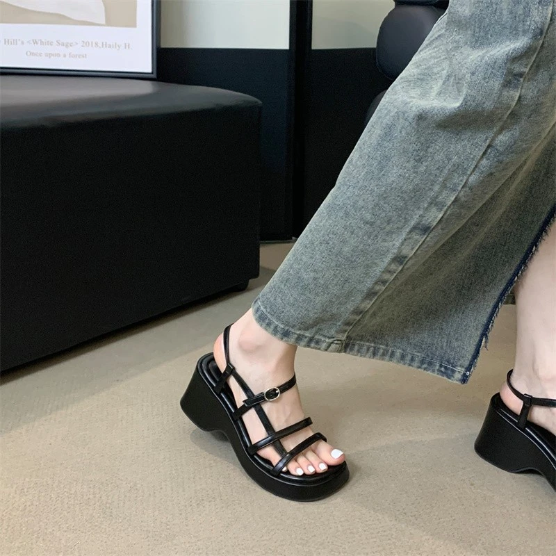 Fashion Sandals Thin Strap Buckle Wedge Women\'s Gladiator White High Heels Women\'s Summer Platform Shoes Designer Sexy Sandals
