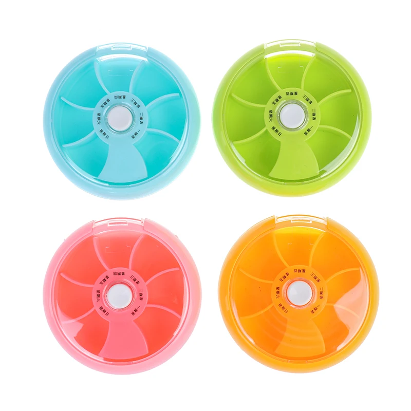 Circular Rotating Pill Box 7 Slots Round Daily Weekly Tablet Pill Splitters