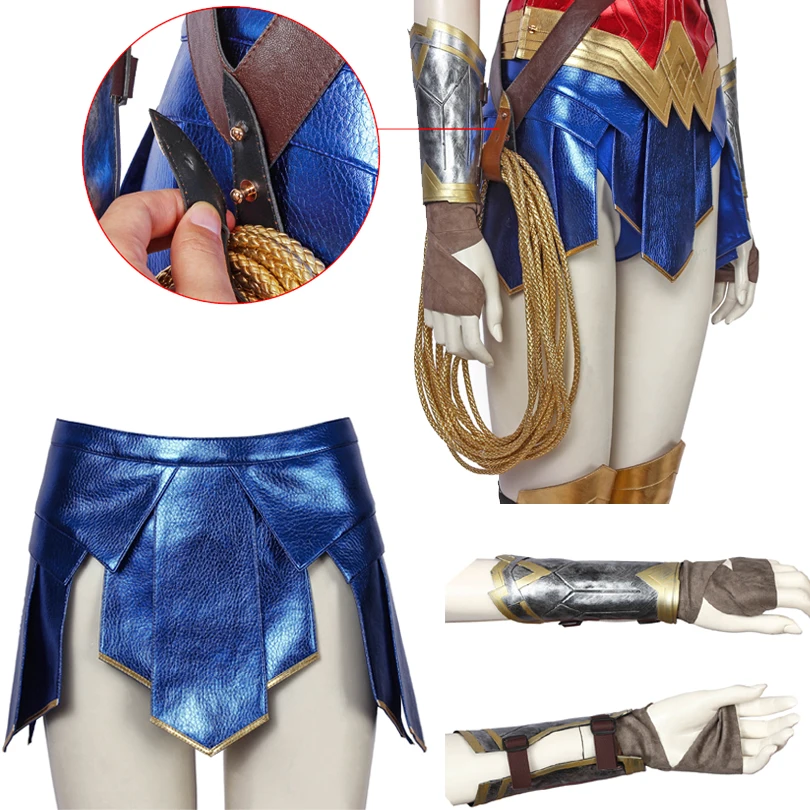 Halloween Costume Accessories WW84 Diana Prince Cosplay Corset Tops Adult Women Blue Skirt  Gaiters Fancy Wrist Guards