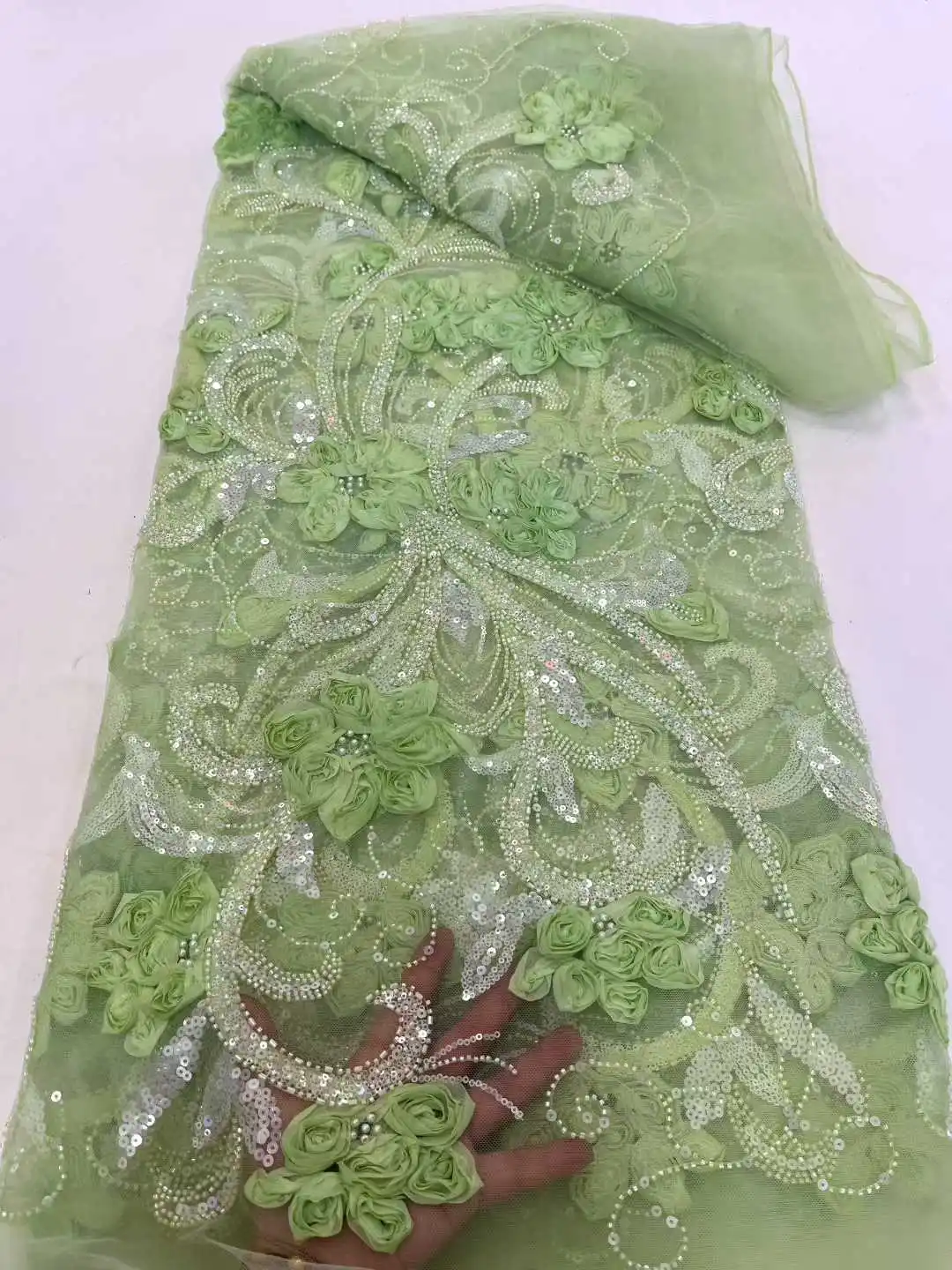 Pink African Lace Fabric 2025 Sequins Beaded Embroidery Groom Nigerian Bridal High Quality French Lace Fabric For Wedding Dress