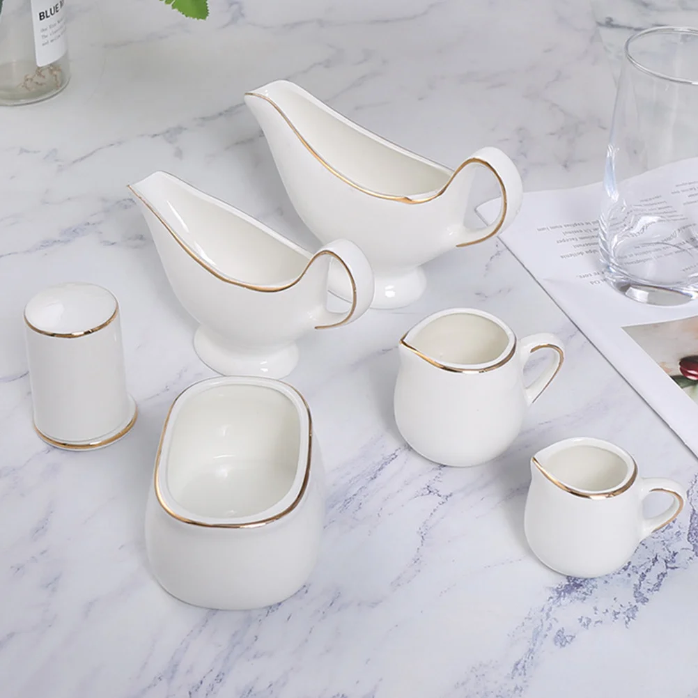 

Gold Rimmed Creamer Pitcher Ceramic Milk Server for Home Coffee Sauce Use Multi-Function Household Cream Dispenser