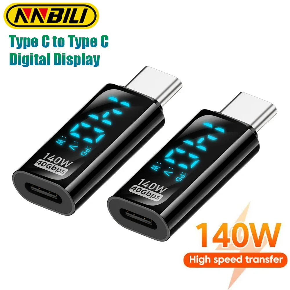 NNBILI OTG Adapter 140W Digital Display USB Type C Male to Type C Female OTG Adapter PD Fast Charging Convertor For Xiaomi Redmi