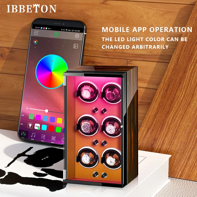 IBBETON 2/3/4/6/9 slots Watch winding case LED silent motor mechanical automatic winding watch storage box household