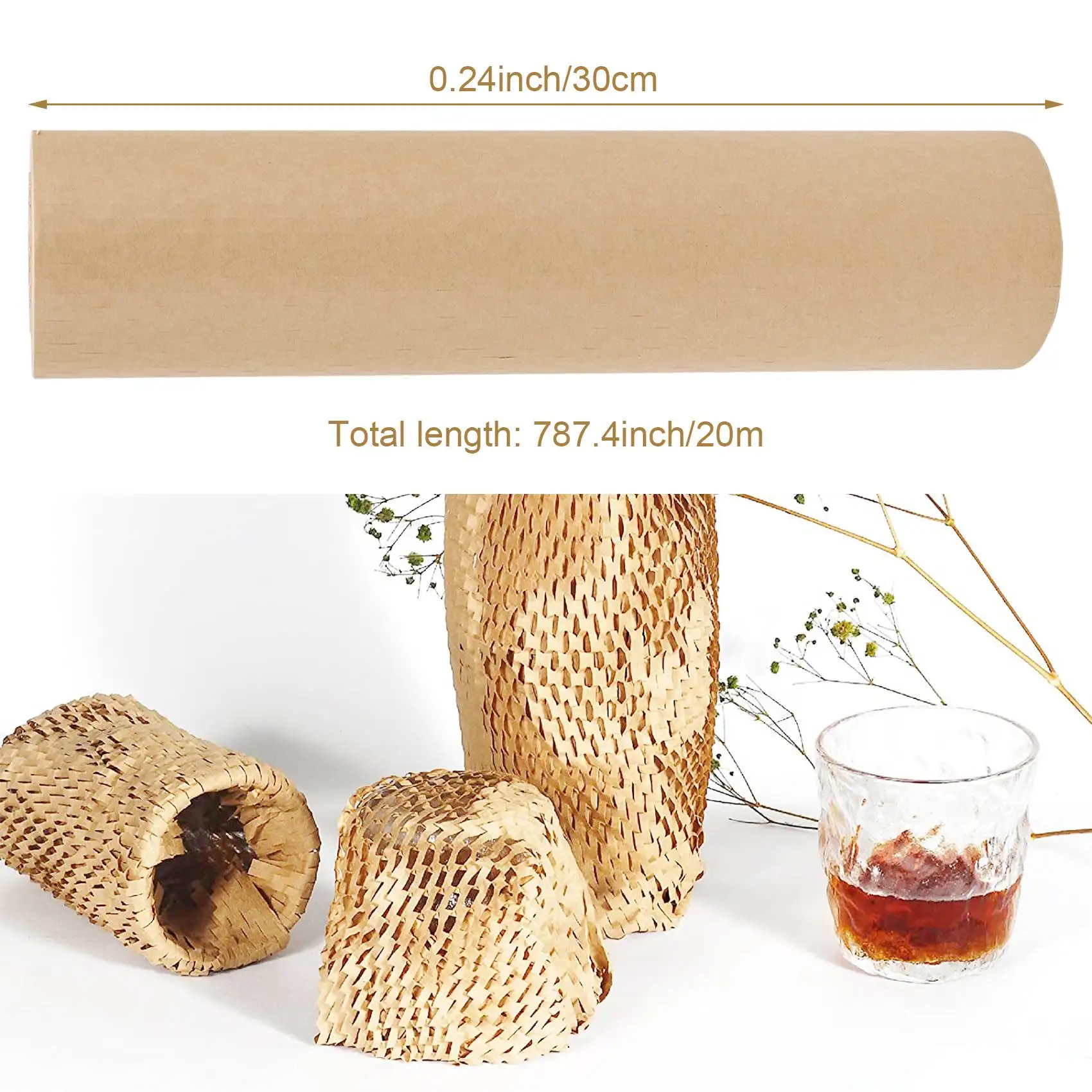 Honeycomb Packaging Paper Cushioning Kraft Paper Wrap Roll 11.8 Inch x 65 feet Eco-Friendly Honeycomb Protective Wrap