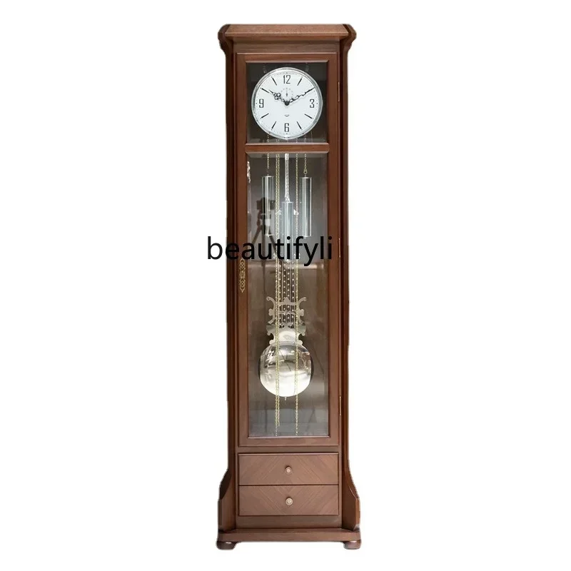 NQSimplethe Grandfather Clock Living Room Chinese Retro European Style Large Pendulum Clock Vertical American Standing Clock