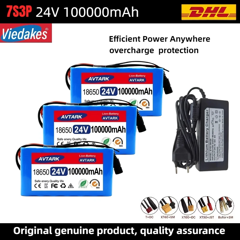 

24V 7S3P 100Ah 29.4V Battery Pack 18650 Li-ion Battery with Balance BMS for Electric Bike Scooter Electric Wheelchair +Charge