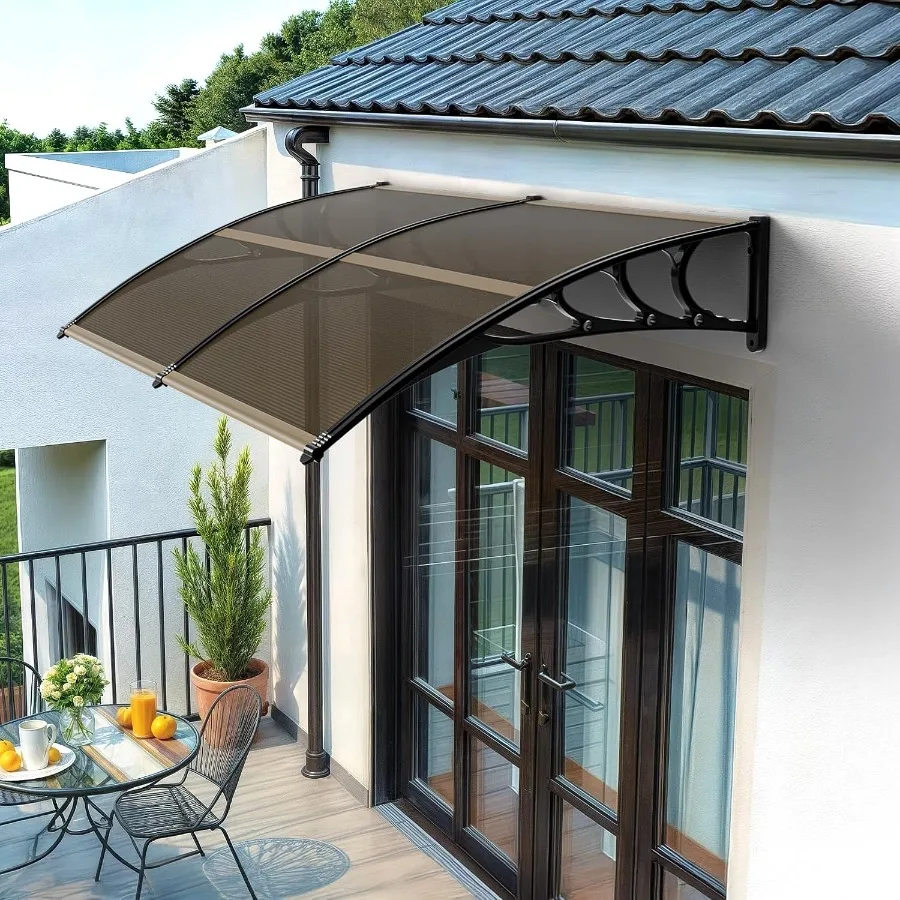 40 inch x 80 inch Window Awning Door Canopy Polycarbonate Cover Outdoor Front Door Patio Sun Shetter Brown 1pcs