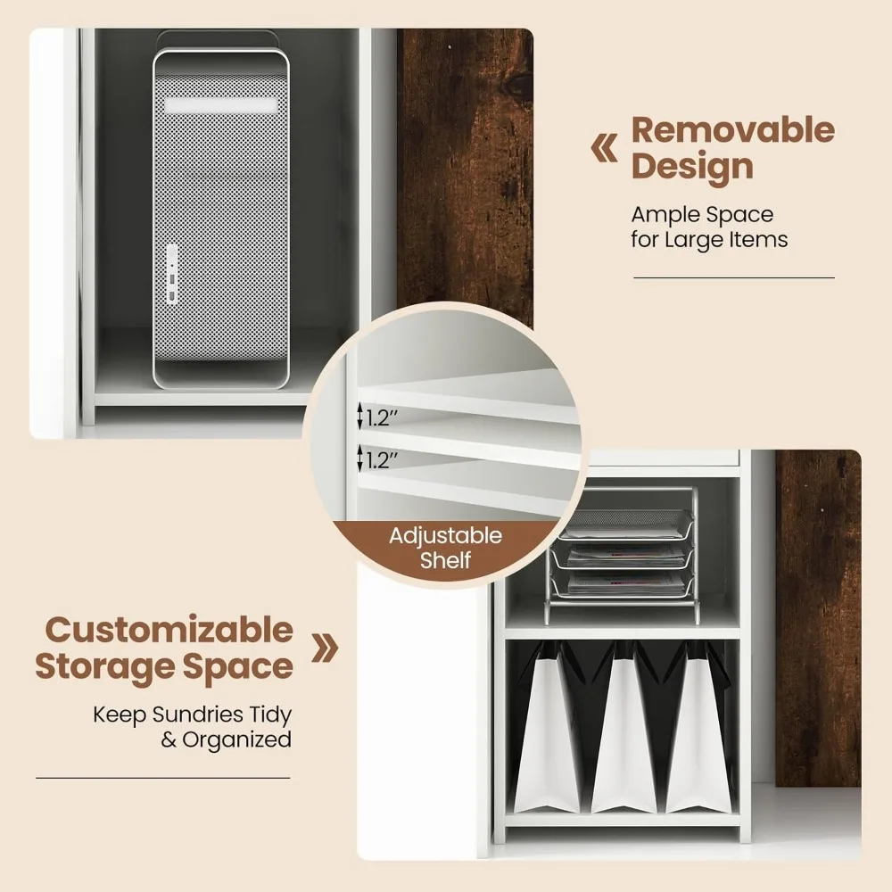 Balcão de recepção com fechadura de 48 polegadas com prateleira de armazenamento e mesa em forma de L para uso em salão de beleza