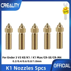 Creality 5PCS Ender 3 V3 KE/K1 Brass Nozzle Kit 3D Printer Nozzles0.2/0.4/0.6/0.8/1.0mm For Creality K1 / K1 Max / CR-M4