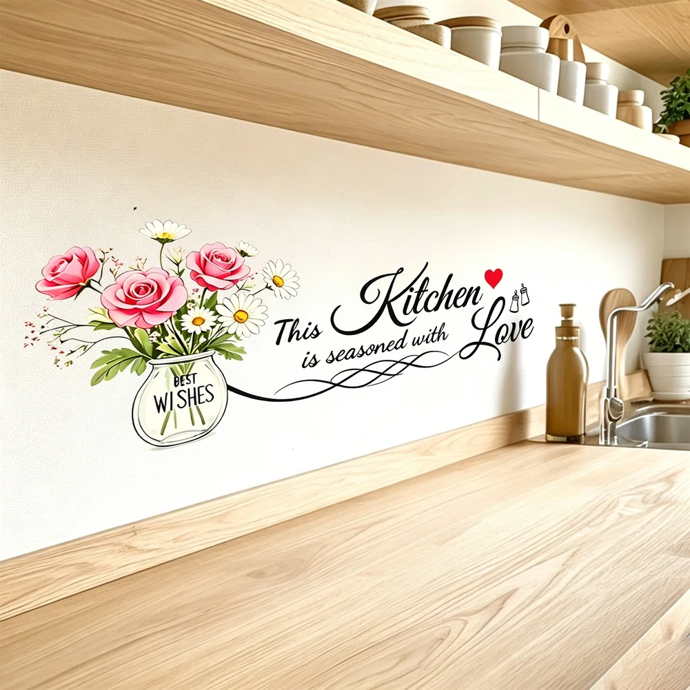 Kitchen Wall Stickers Floral Pattern PVC Decor for Walls Tiles Glass Refrigerator Home Restaurant Living Room Bedroom