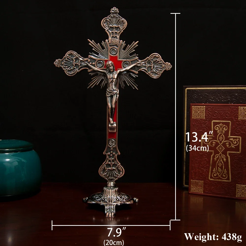 Catholic Church Cross with Small Jesus Alloy Statue Exquisitely Carved Patterns Prayer Supplies Православный крест