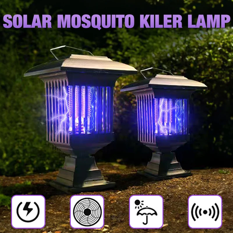 Solar Mosquito Killer Lamp, LED UV, choque elétrico, armadilha de mosquito, impermeável, inseto ao ar livre, Bug Zapper, luz para gramado e jardim,