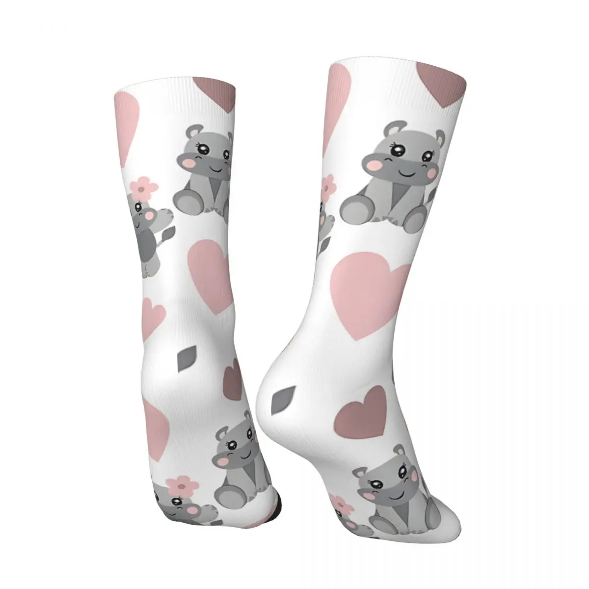 Crazy compression Hippo Hippo Hooray Cute Hippopotamus With Hearts And Flowers Sock for Men Harajuku Seamless Pattern Crew Sock