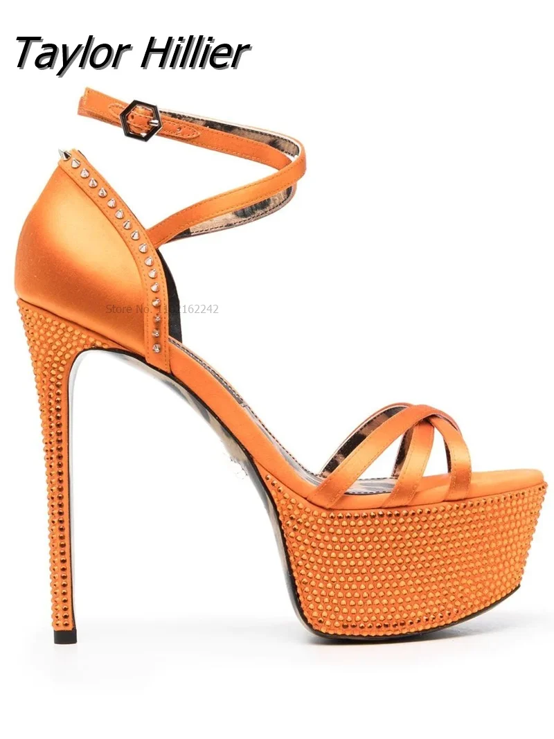 Leopard Print Diamonds Orange Sandals Platform Heels Wedding Shoes Sandals Women 2022 Pole Dance Shoesmodern Heels Platform Shoe