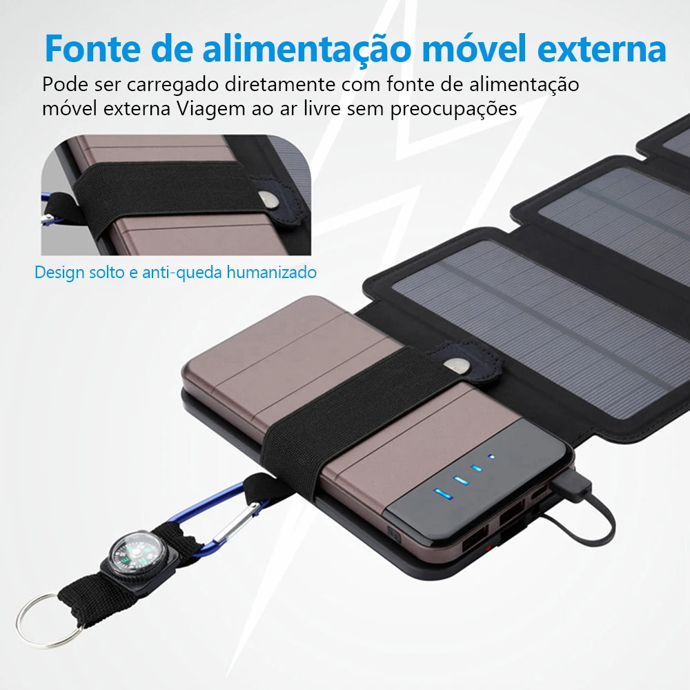 Folding Outdoor Solar Panel Charger Portable 5V 2.1A USB Output Devices Camp Hiking Backpack Travel Power Supply For Smartphones