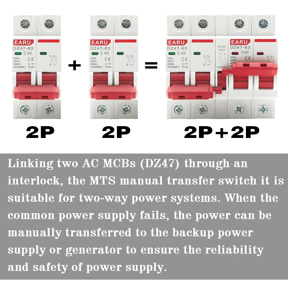 AC MCB Short Circuit Protection Overload Protection Dual Power Manual Conversion Interlock Circuit Breaker Rail Isolation Switch