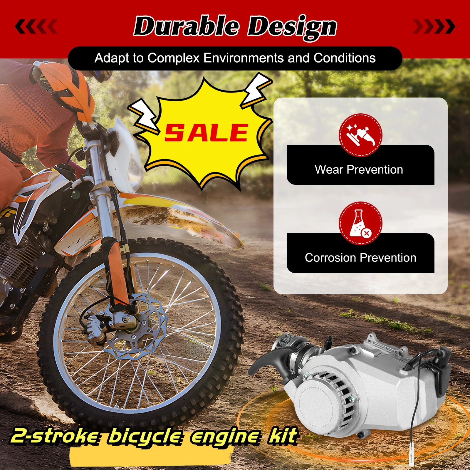 Two-stroke Off-road/ATV motor Kit 49.85CC Engine with fuel tank for Pocket Bike, Mini Dirt Bike, Beach Bike or Scooter Engine