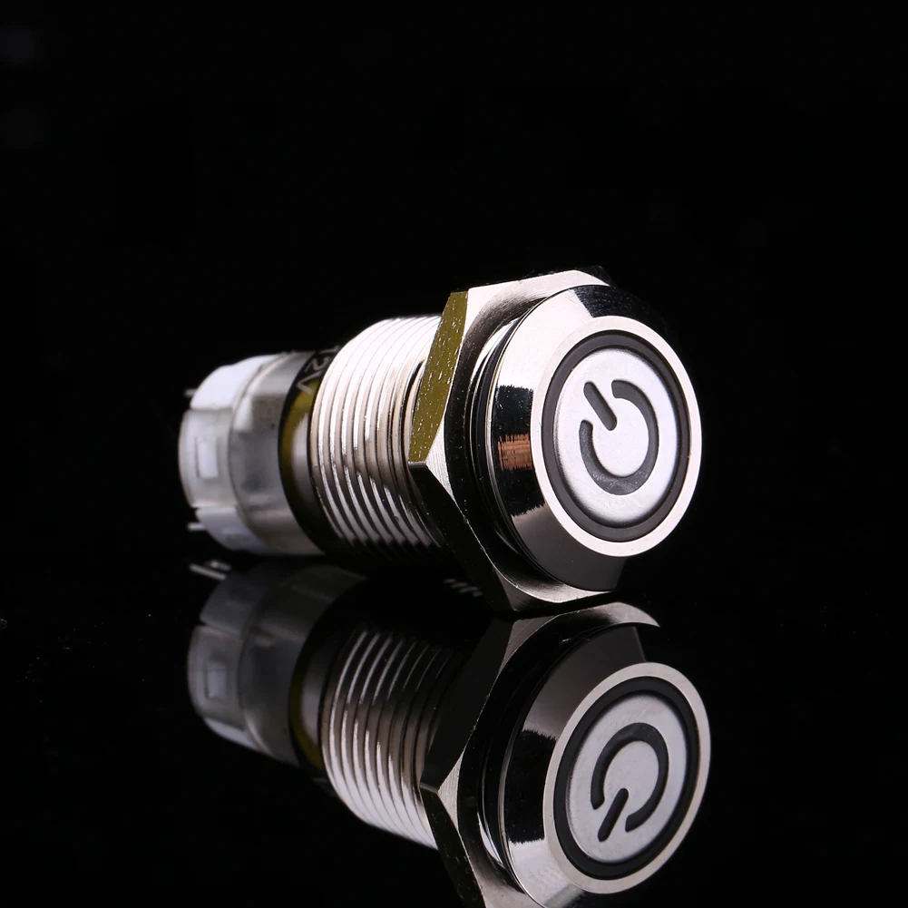 Auto 16mm 1NO 1NC Connection 12V Metal LED Toggle  Latching Push Button  Push Button  Waterproof Push Button