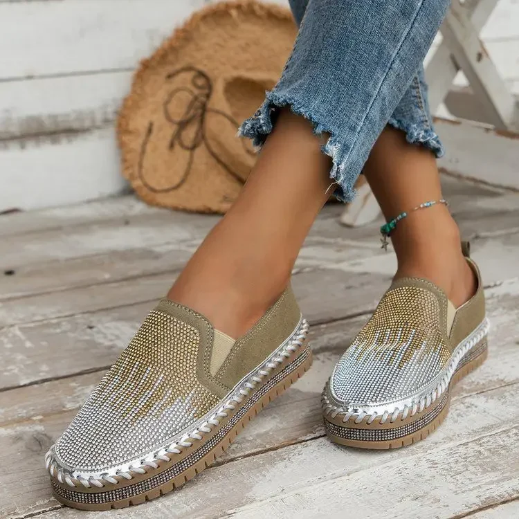 Shoes for Women Ladies Flat Sequin Sneakers Casual Women Slip on Thick-soled Comfortable Plus Size Shoes 35-43 Zapatos De Mujer