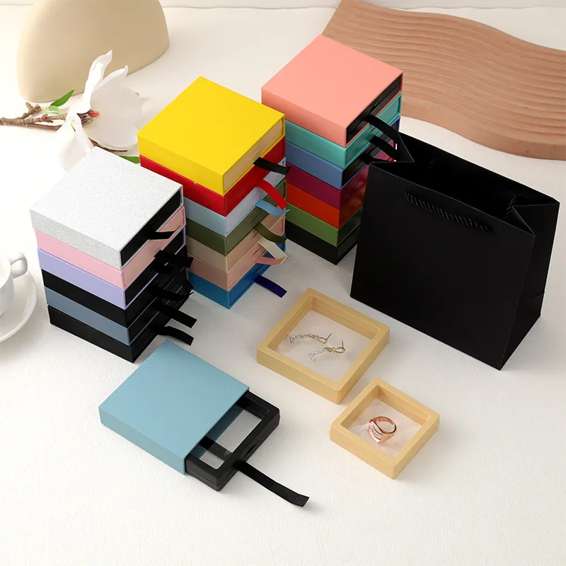 Drawer PE Film Jewelry Storage Box Candy Color Ring Pendant Necklace Earring Bracelet Antioxidant Jewelry Display Box Fashion