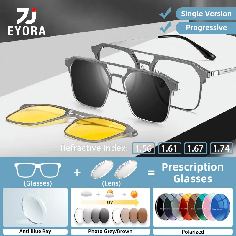 

EYORA Magnetic Clip Male Polygon Reading Glasses Myopia Eyewear Hyperopia Anti Blue Light Progressive Photochromic Eyeglasses
