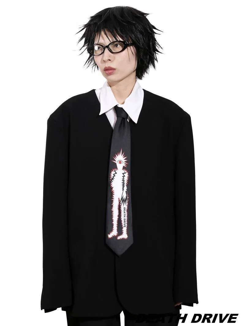 Crâne en polyester pour hommes et femmes, Cravate de personnalité, Cravate de la présidence, Accessoires de fête, Cadeau, Rouge, Noir, Mode Anime, Cosplay