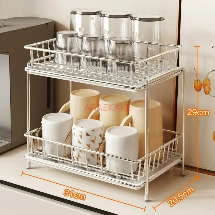 

1pcs Double-layer stainless steel cup holder, bottle rack, and tea glass organizer for desktops