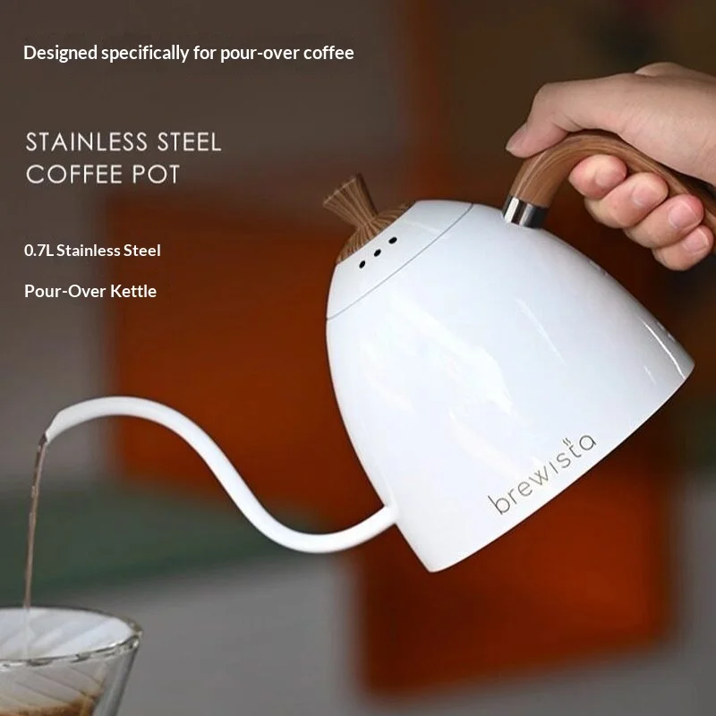 Brewista Hand Pour Coffee Kettle Stainless Steel 0.7L Slim Long Spout Drip Style Hanging Ear Coffee Brewing Pot For Home Office