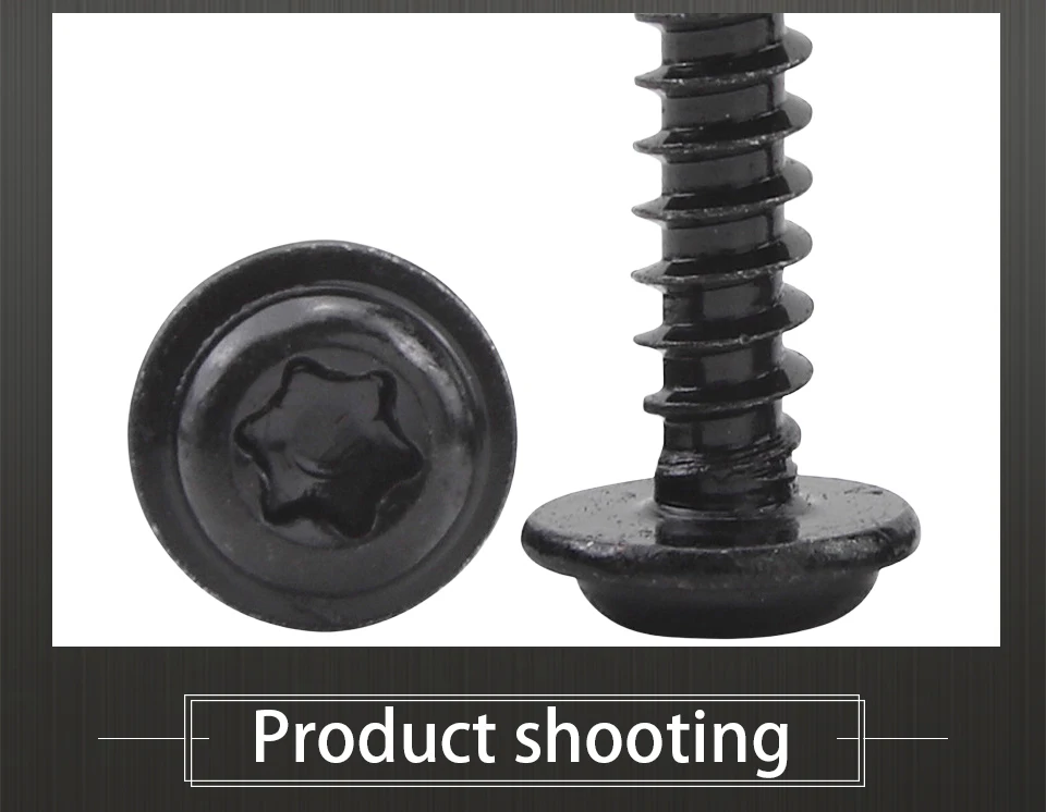 30 Stück/Beutel Schwarze Edelstahl-Torx-Schrauben mit Rundkopf und Unterlegscheibe, Selbstschneidend M2 M2.6 M3 M4 M5 M6, Sternschlitz-Flachkopf-Holzschrauben – Detail 8
