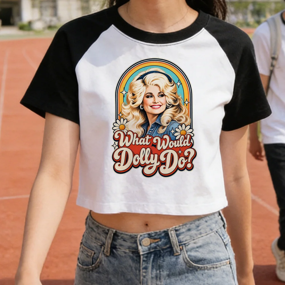 Dolly Parton cropped top teen goth scene  summer manga alternative  t shirt party streetwear funny emo goth