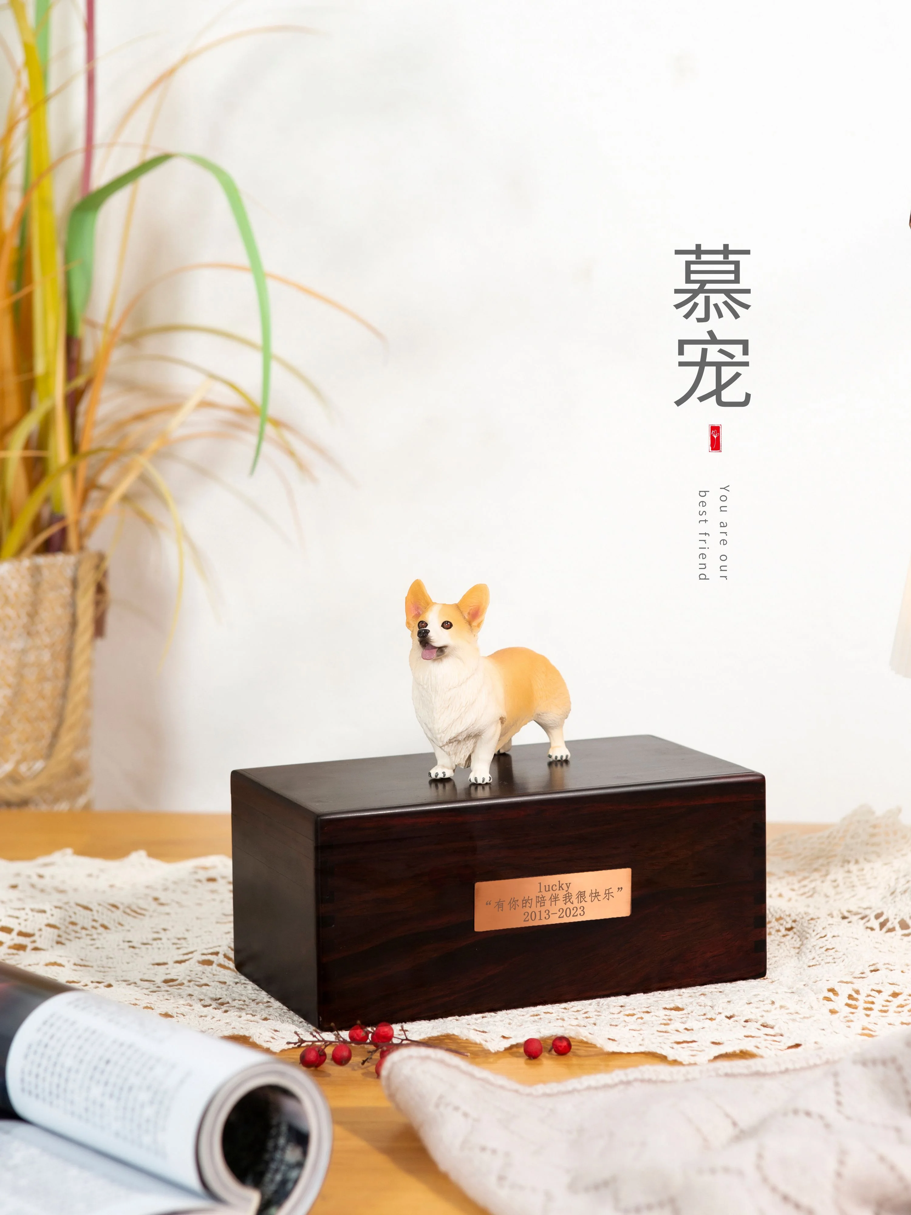 Pet urn Big leaf red sandalwood solid wood custom dog cat animal cremation funeral hair commemorative box