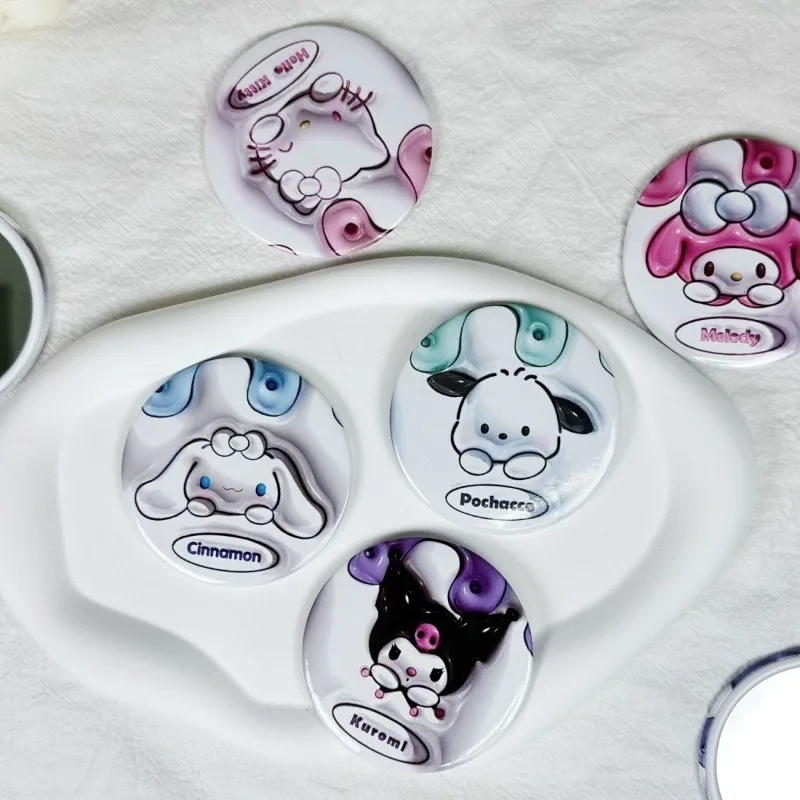 Mininstants Sanurgente-Porte-clés miroir rond portable pour enfants, signet de dessin animé, petit, mignon, Yuguigou, Kuromi, étudiant, cadeau