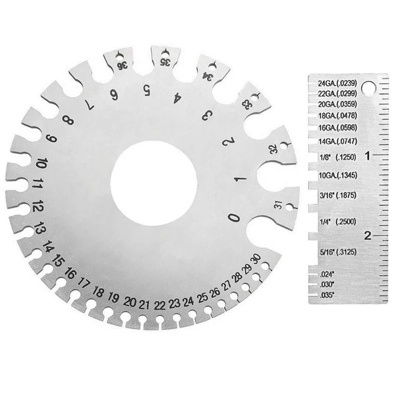 

2 Pcs Stainless Steel Thickness Gauges, Wire Gauge Measurement Tool-Round Wire Cable Sheet Thickness Gauge