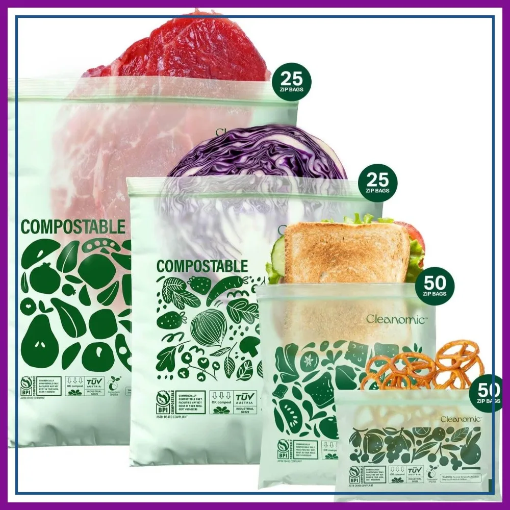

Compostable Zip Sandwich Bags - Leak Resistant, Gallon, Quart, Sandwich, Snack - 125 Count