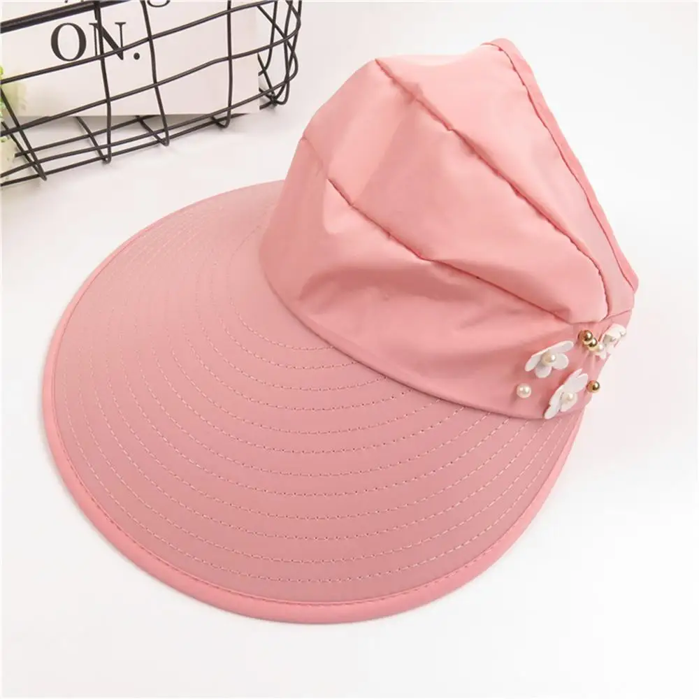 

Fashion Pearl Flower Sun Hat For Women Wide Brim Beach Visor Caps Beach Holiday UV Protection Sun Hat Foldable Quick-drying Hats