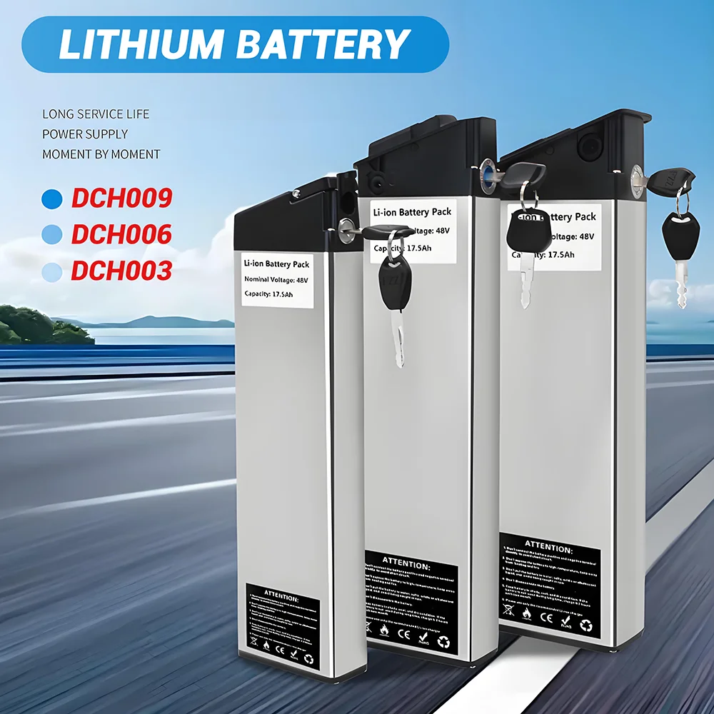 

48V 17Ah 15Ah 12.8Ah 10.4Ah 36V 10Ah 12Ah 15Ah 52V 12.5Ah 15Ah 17Ah DCH-003 DCH-006 DCH-009 350W~1000W Motor battery