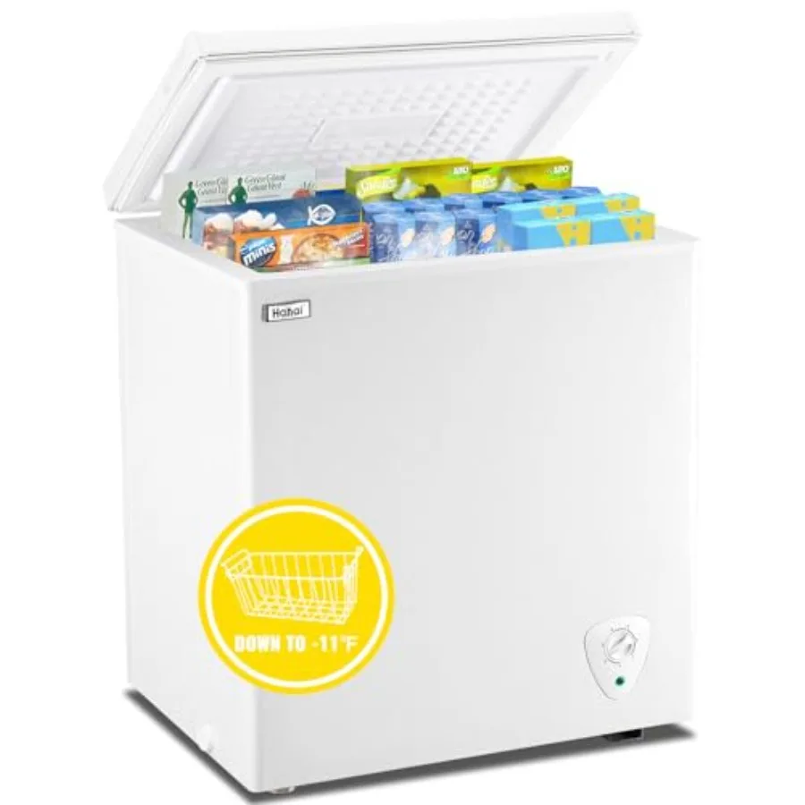 

Compact chest freezer with top door design removable storage basket and 7speed temperature control for efficient food preservat