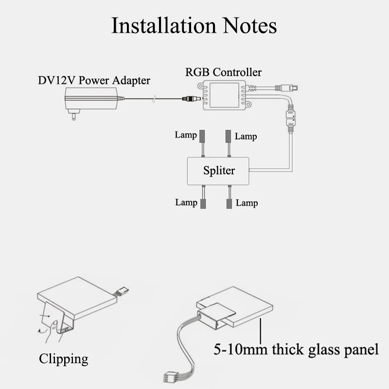 RGB إضاءة الخزانة كليب 5-10 مللي متر الزجاج لوحة الجرف طبقة حافة الخلفية يعتم اللاسلكية التحكم عن بعد المرآب أطقم جمع