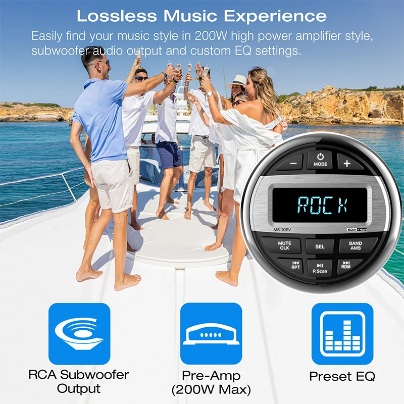 AKAMATE Boat Media MP3 Player Marine Stereo Waterproof Bluetooth Audio Radio FM AM Receiver for UTV ATV SPA RZR