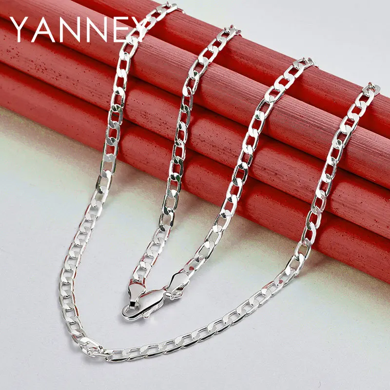 

925 Sterling Silver 4MM 16-30 Inches Fine Sideways Figaro Chain Necklace For Men Women Fashion Gift Jewelry Wedding Hip Hop