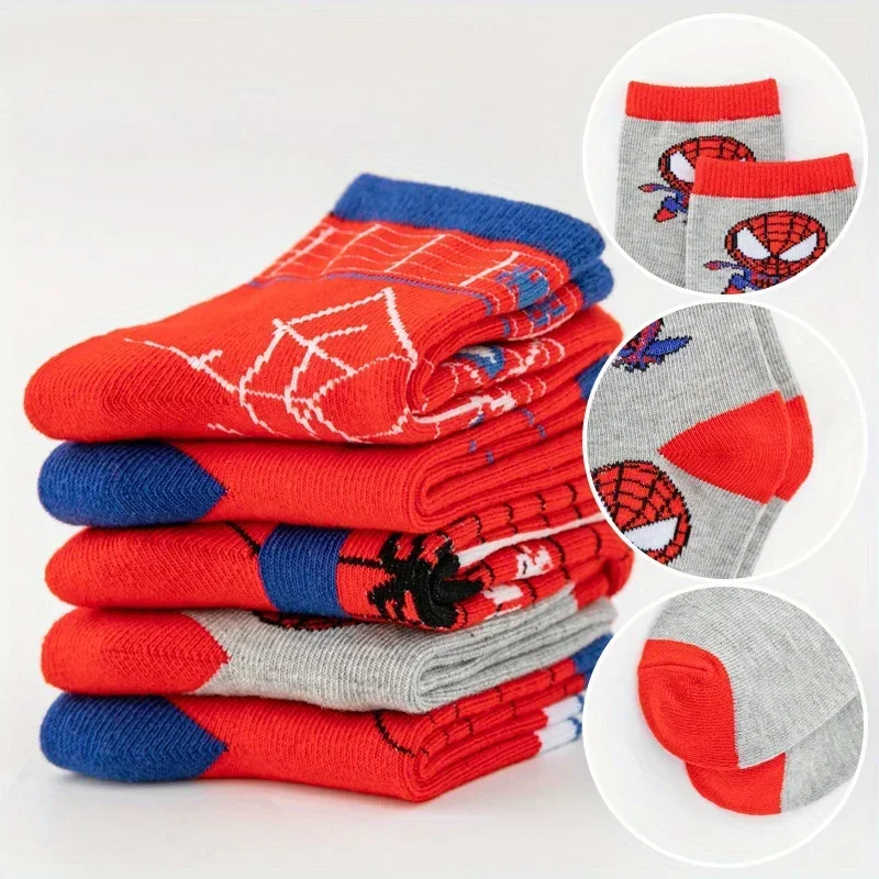 5 Pairs of Cartoon Red Spider Cute Man Children's Socks, Boys Socks, Comfortable Student Socks, Suitable for All Seasons