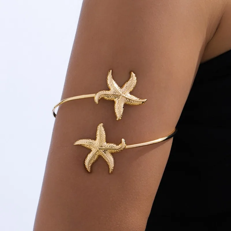 

Starfish Arm Cuff for Women, Adjustable Open Upper Arm Bracelet, Beach Vacation Boho Jewelry