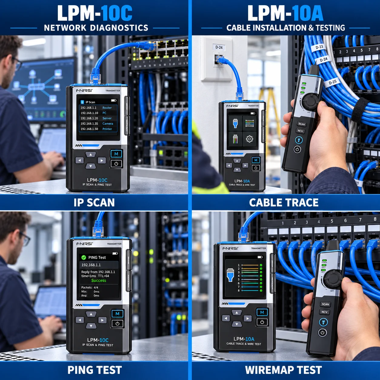 FNIRSI LPM-10C/LPM-10A  LAN Ethernet Cable Tester Toner Wire Tracker IP Scan PING PoE Tester RJ45 Wiremap Length 1Gbps NCV - view 6