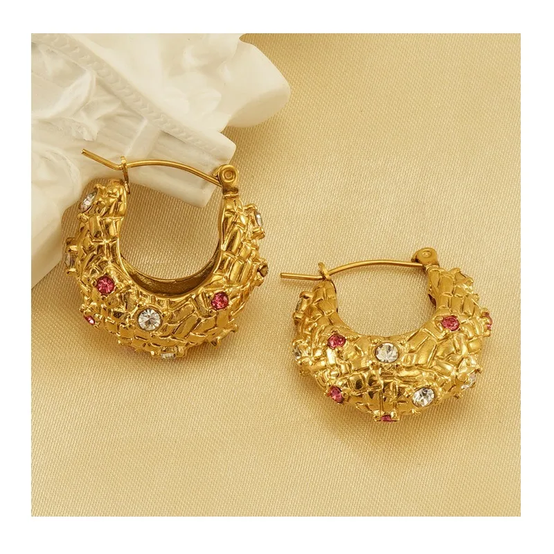 

New Stainless Steel Gold-plated Diamond-set Earrings with French Vintage Luxury Temperament Temperament